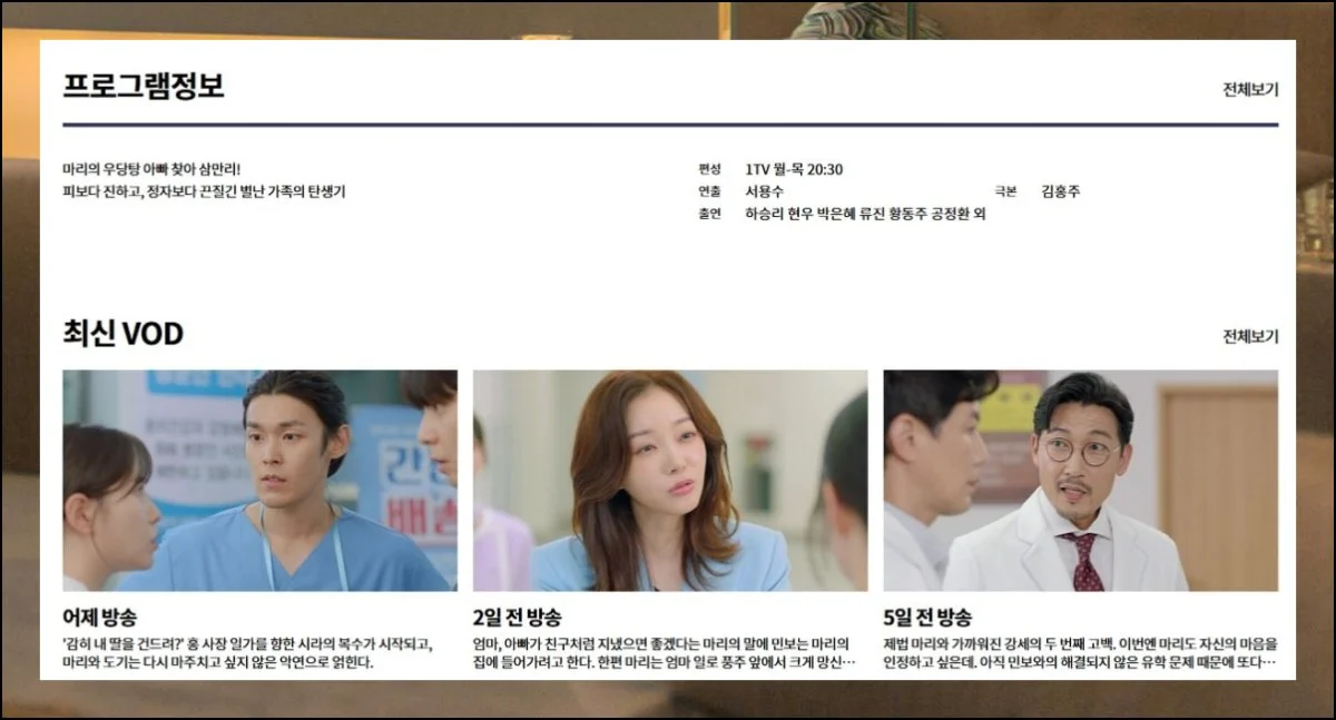 회차 구성 한눈에 파악 | 마음에 드는 드라마를 클릭하면 에피소드 순서대로 배열된 다시보기 화면이 나옵니다.