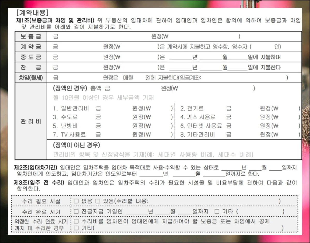 부동산 임대차 계약서 양식 주택용 및 상가용 (9)